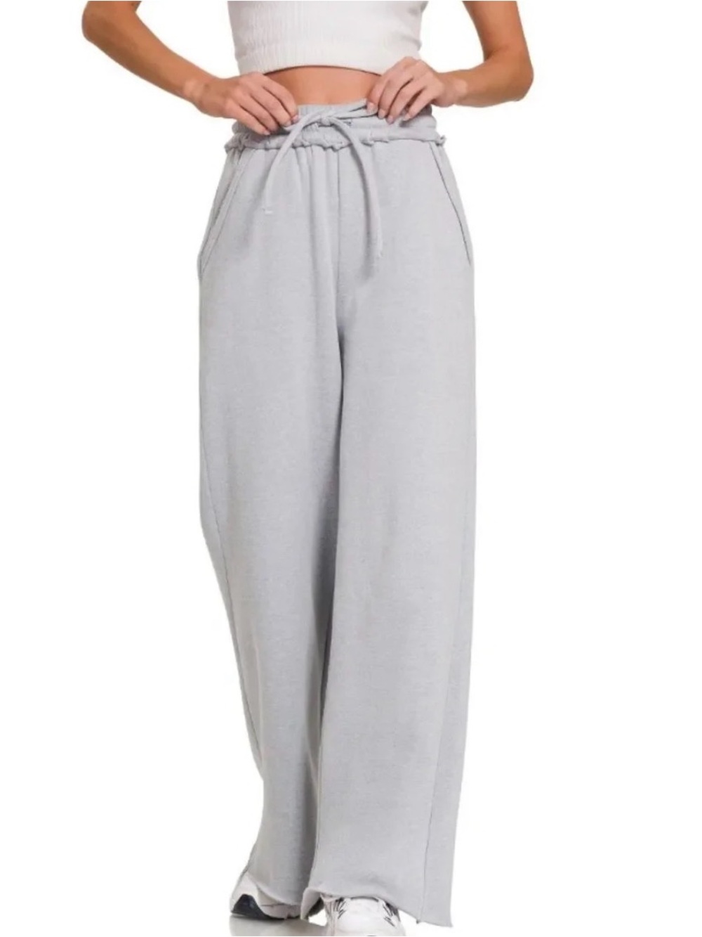 Zenana Outfitters Wide-Leg Fleece Drawstring Pants - Blue